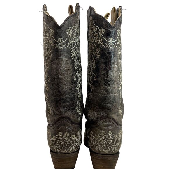 Corral Wedding Big Floral Embroidered Snip Toe Boots Brown/Bone Size 9.5 - Picture 8 of 16